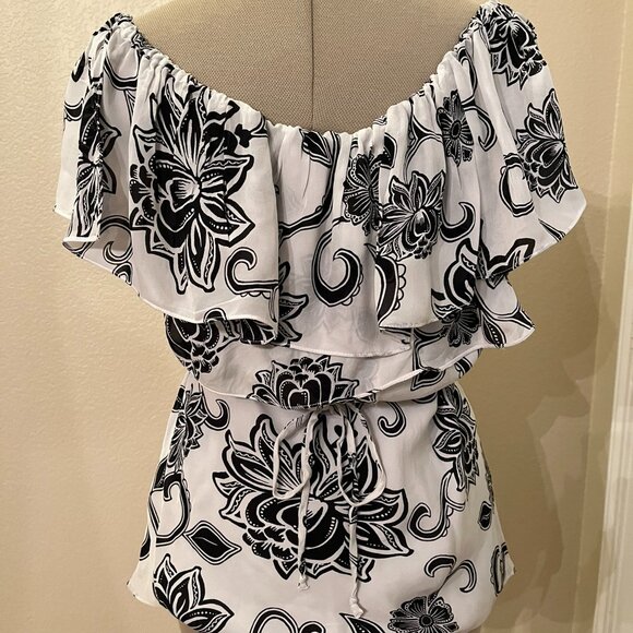 WHBM Floral Silk Top with Ruffle Neckline - Picture 4 of 6